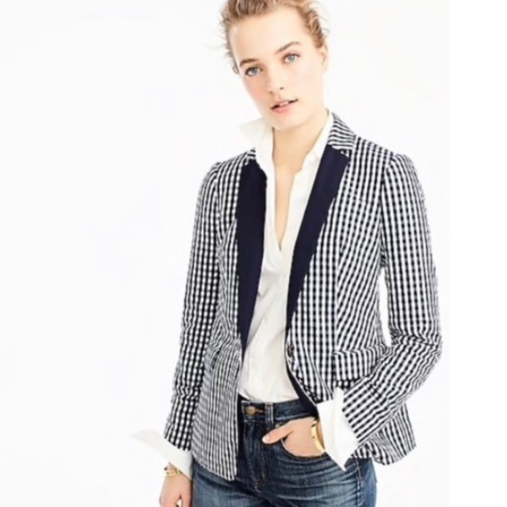 J. Crew Navy and White Gingham Blazer - sz 4